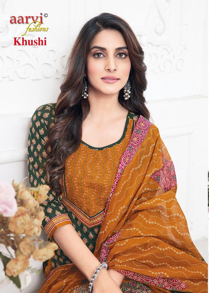 Khushi Vol 1 By Aarvi Cotton Ajrakh Printed Kurti With Bottom Dupatta Wholesale Shop In Surat
